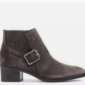 Aquatalia Foster Distressed Weatherproof Suede Western Buckle Boot Gray 6.5